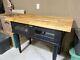 Vintage Workbench Kitchen Island From A Chicken Incubator With Butcher Block Top