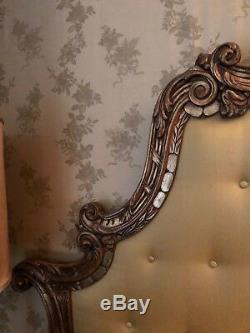 Vintage from the Hollywood Hills, CA. French Euro Glam Tufted Headboard Gold