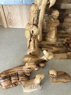 Vtg 13 Piece Nativity Set Hand Carved in Bethlehem from Olive Wood. Read Notes