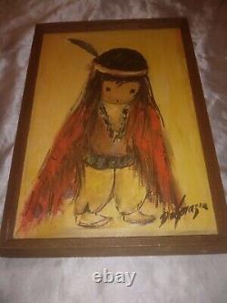 Vtg Degrazia From An Original Oil Painting Native American Child Wood Frame