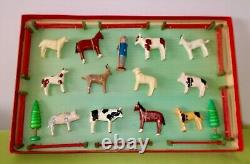 Vtg Erzgebirge Wooden Miniature Farm Set MINT Original Box from 1950's Germany