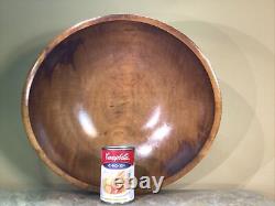 Vtg Large 15 1/2 Hand Carved Solid TEAK Wood Bowl From 1 Piece Of Wood