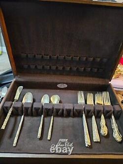 Vtg Original Plated Flatware Collection from Various Makers 123 pcs Wood Chest