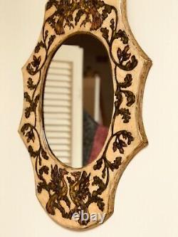 Vtg Unique WALL MIRROR DECOR Greek Design Hand Painted & Etched Wood From Greece