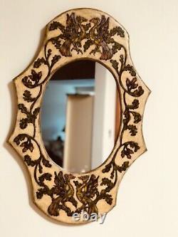 Vtg Unique WALL MIRROR DECOR Greek Design Hand Painted & Etched Wood From Greece