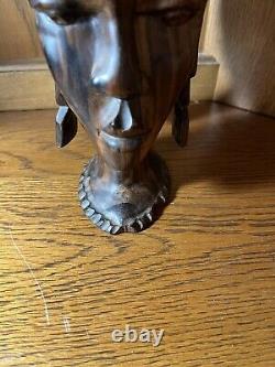 Vtge Wood Hand Carved Woman Head 10 High and 4.5Base From Cameroon W. Africa