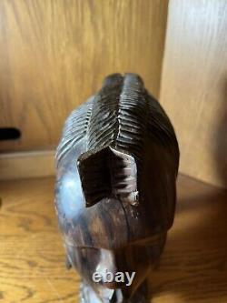 Vtge Wood Hand Carved Woman Head 10 High and 4.5Base From Cameroon W. Africa