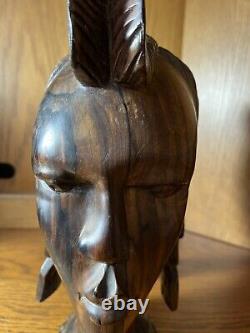 Vtge Wood Hand Carved Woman Head 10 High and 4.5Base From Cameroon W. Africa