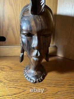 Vtge Wood Hand Carved Woman Head 10 High and 4.5Base From Cameroon W. Africa