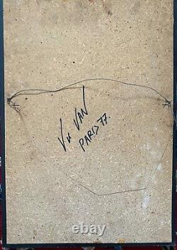 Vu Van Original Abstract Painting'Paris'Lacguer on Wood from 1977 signed