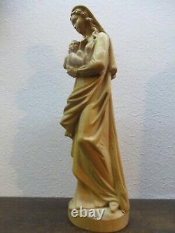 WOOD CARVED VIRGIN MARY & CHRIST CHILD STATUE and ANGEL