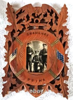 WWI Era U. S. Navy Carved Wood Souvenir Picture Frame From Shanghai China-7.5x11