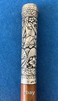 Walking Stick Chinese Sterling Silver Repousse Handle From Paris