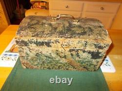 Wood And Wallpaper Document Box Dated 1829 From New Hampshire Blue/green Paper