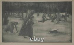 Wood Collector IN Walde. Original-Lithographie From Pan 1899