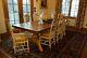 Wood Farmhouse Table From Eddy West And 8 Rush Seat Chairs- 2 Arm, 6 Side