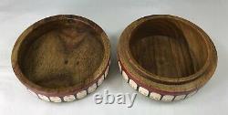 Wood Trinket Stash Box & Lid from Tozai Handmade in India with Inlays 3.5 x 5.5