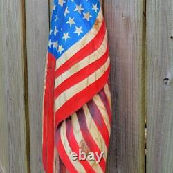 Wooden American Flag Draped Original Hand Carved from Repurposed Wood