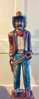 Wooden Cigar Store Western Art Cowboy Statue Hand Carved from Solid Wood