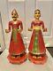 Wooden Gangaur Holy Man & Woman Statue Hand Carved & Painted From India 1990s