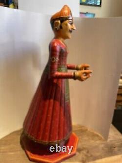 Wooden Gangaur Holy Man & Woman Statue Hand Carved & Painted from India 1990s