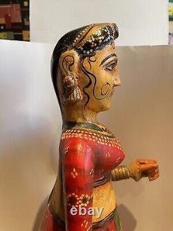 Wooden Gangaur Holy Man & Woman Statue Hand Carved & Painted from India 1990s