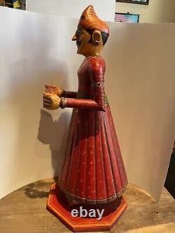 Wooden Gangaur Holy Man & Woman Statue Hand Carved & Painted from India 1990s