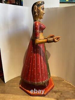 Wooden Gangaur Holy Man & Woman Statue Hand Carved & Painted from India 1990s