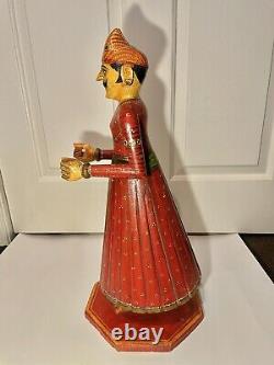 Wooden Gangaur Holy Man & Woman Statue Hand Carved & Painted from India 1990s