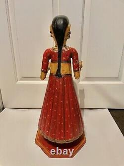 Wooden Gangaur Holy Man & Woman Statue Hand Carved & Painted from India 1990s