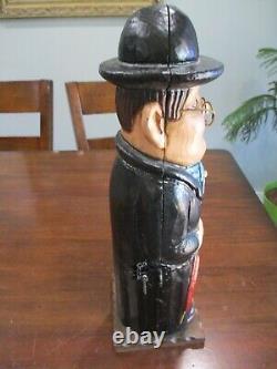 Wooden Hand Made From Spain Figural Man With Hat Bottle Coffin Bottle Carrier