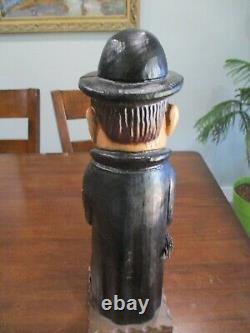 Wooden Hand Made From Spain Figural Man With Hat Bottle Coffin Bottle Carrier