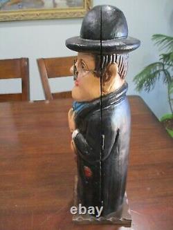 Wooden Hand Made From Spain Figural Man With Hat Bottle Coffin Bottle Carrier