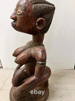 Yorouba Statue Antique Seating Female From Nigeria Wood Carving 19 Inch Long
