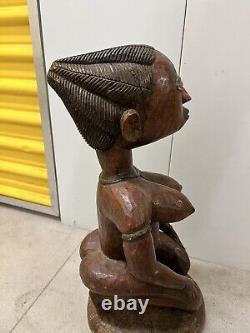 Yorouba Statue Antique Seating Female From Nigeria Wood Carving 19 Inch Long